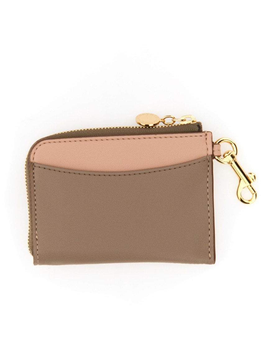 Stella Mccartney Compact Wallet With Perforated Logo And Zip Closure In Pink