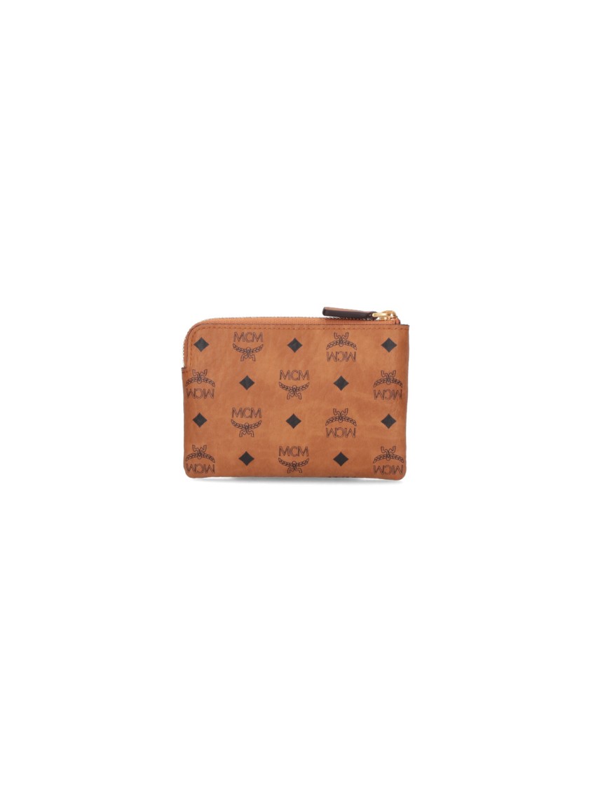 Mcm Textured Brown Leather Zip Wallet In Brown