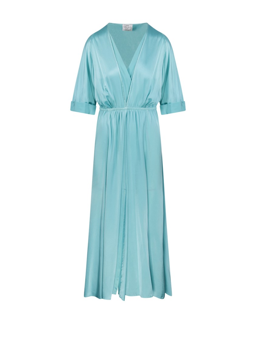 Forte Forte Sleeve Dress V-neckline Elastic Waistband Midi Length In Blue