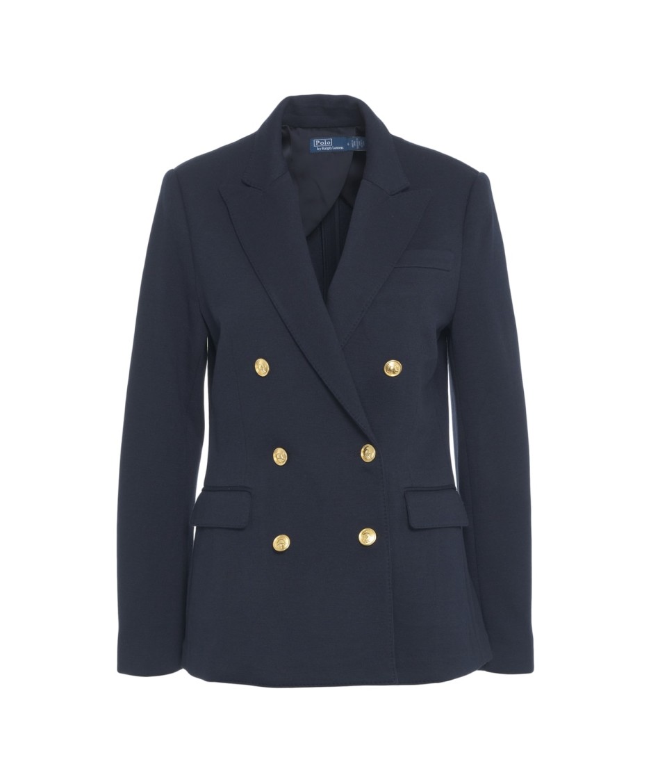 Shop Polo Ralph Lauren Double-breasted Knit Blazer In Blue