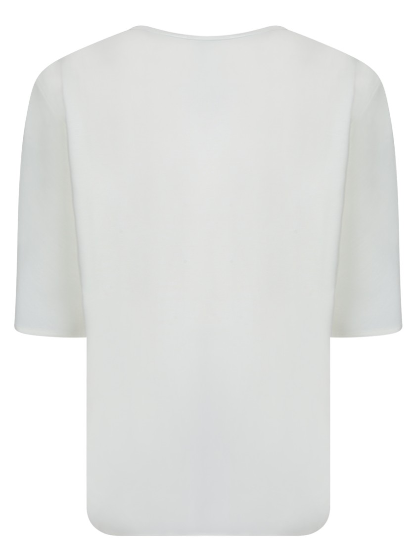BLANCA VITA BLANCA VITA WHITE JERSEY BLOUSE WITH DEEP V-NECK 