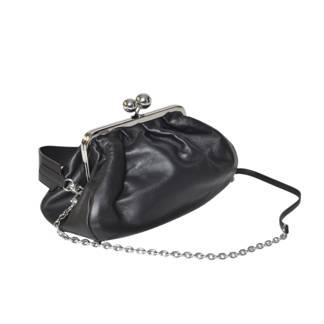 Max Mara Soft Gathered Leather Clutch With Detachable Chain Strap In Gray