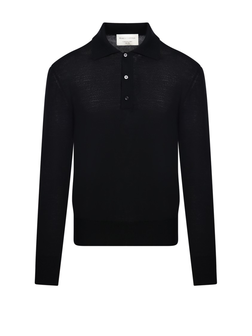 MARCO COPPOLA MARCO COPPOLA BLACK POLO SWEATER WITH BUTTONED PLACKET