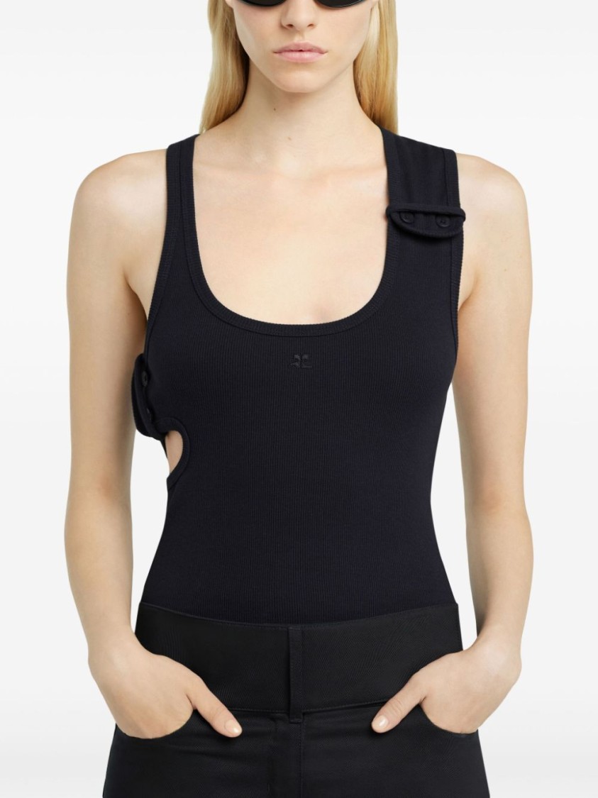 Shop Courrèges Black Fitted Ribbed Tank Top