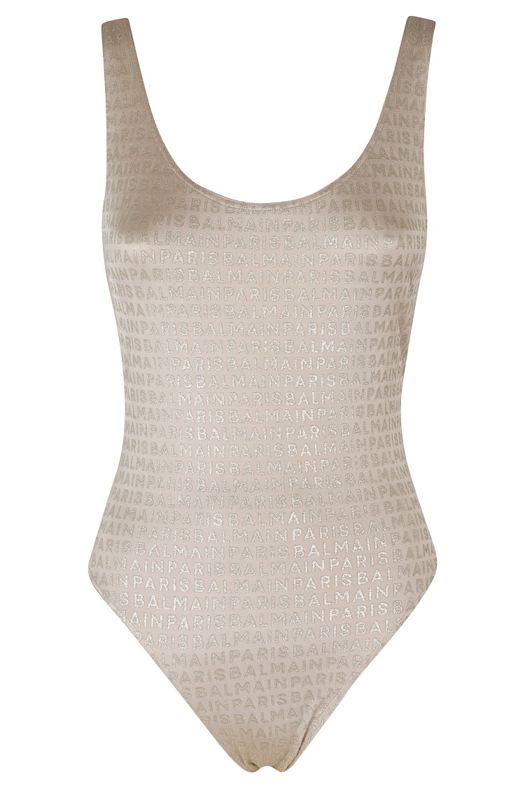 Shop Balmain One-piece Lurex Logo Brasilian Swimsuit - Gold