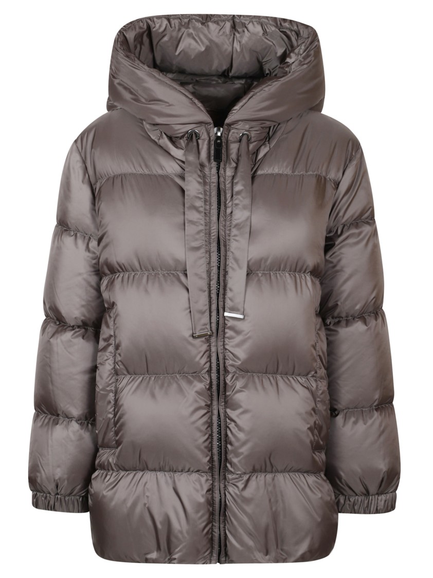 Max Mara Quilted Down Coat With Hood And Front Zipper Closure In Gray