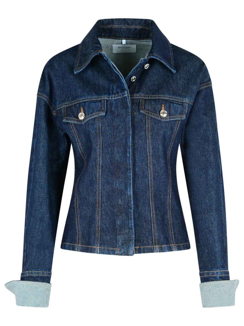 Sportmax 'gange' Contrast Stitching Denim Jacket With Front Pockets In Blue