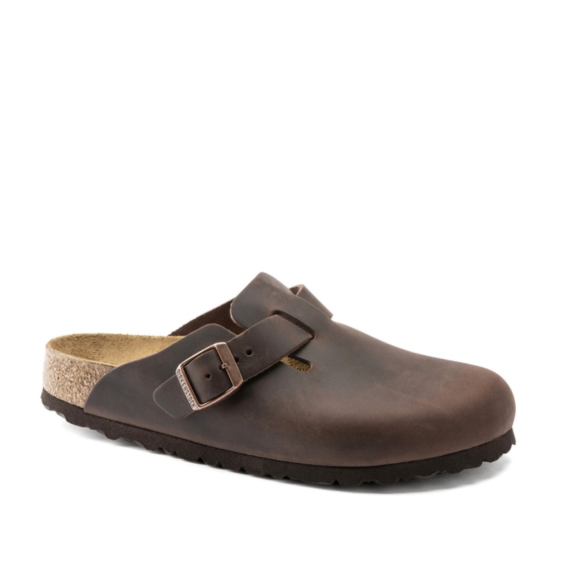 Birkenstock Leather Boston Slippers Buckle Detail In Black