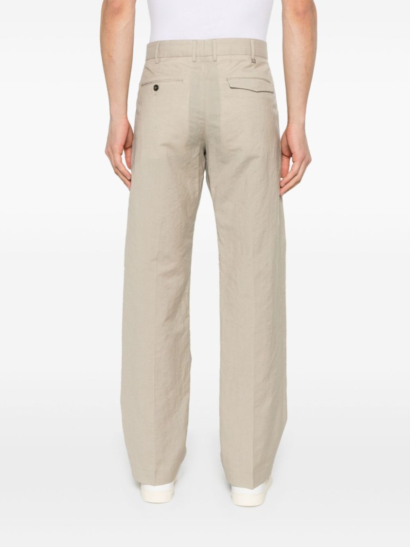 Pt Torino Beige Tailored Trousers In Wool-linen Blend