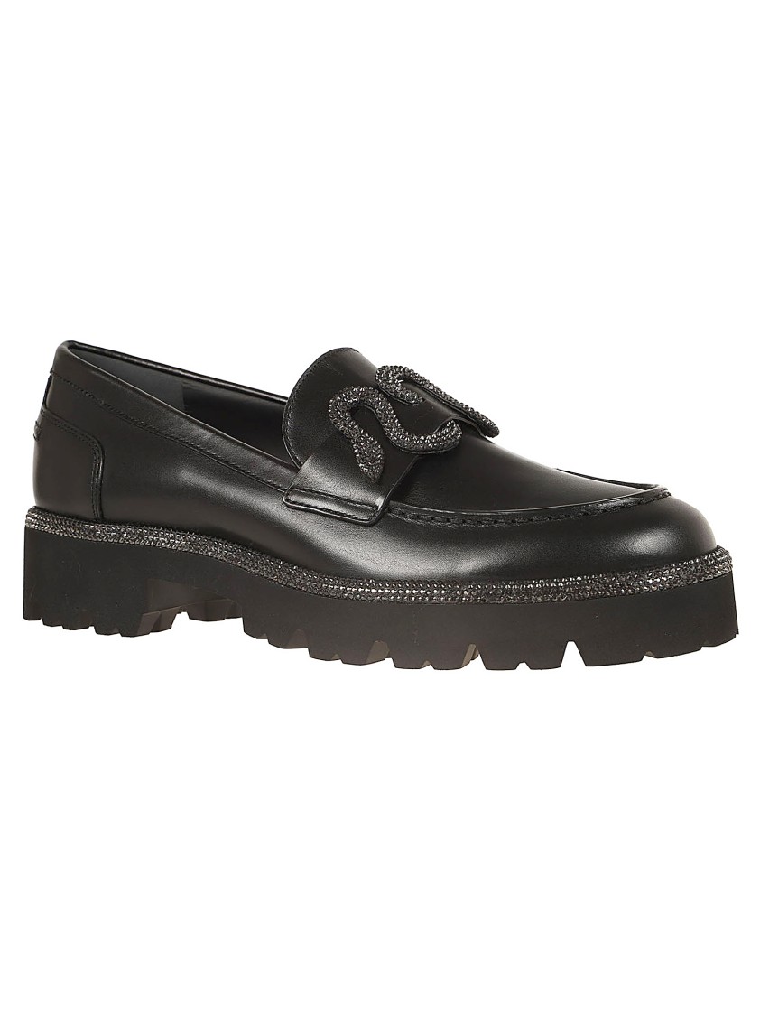 René Caovilla Morgana Embellished Leather Loafers In Black