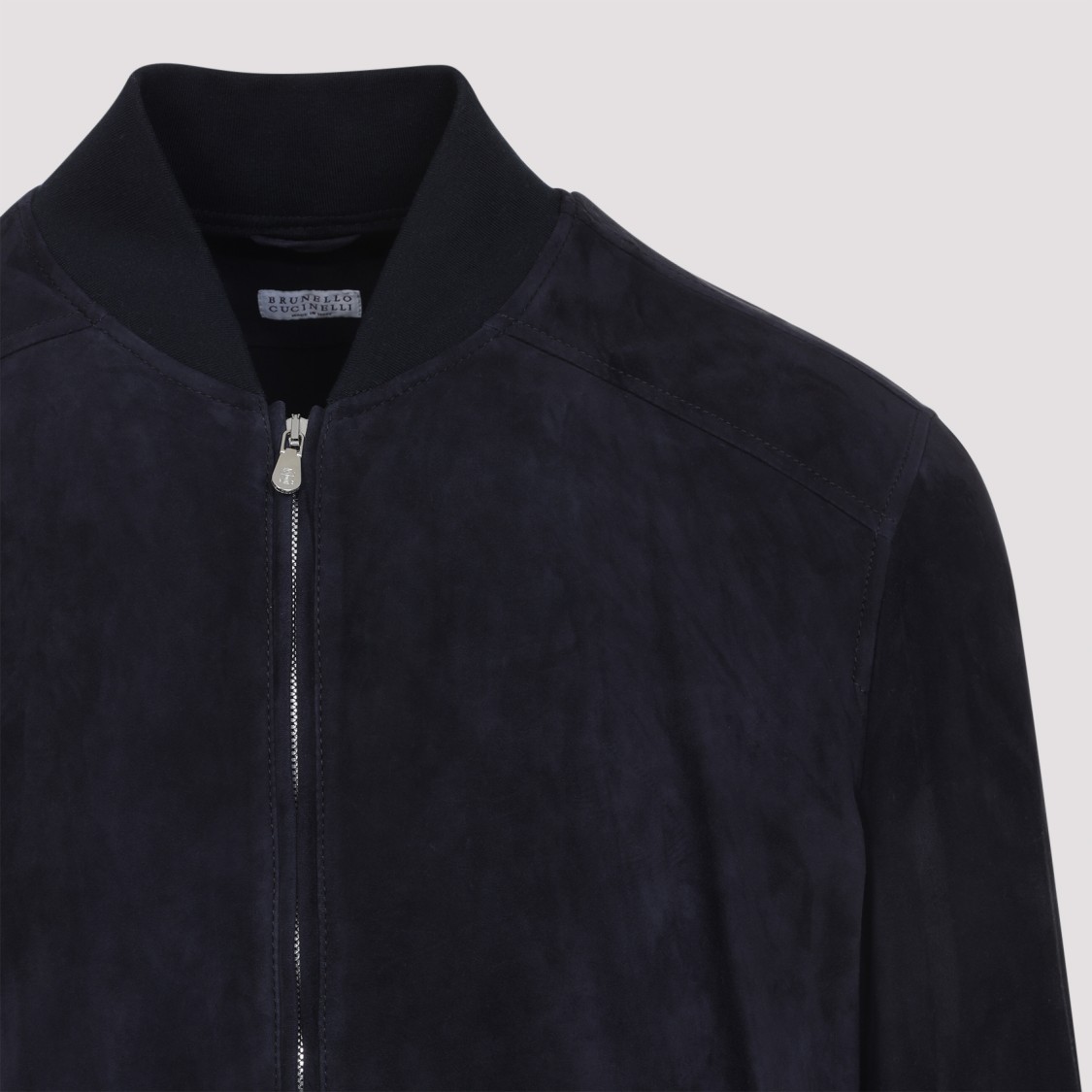 Brunello Cucinelli Ribbed Edges Suede Leather Jacket In Black