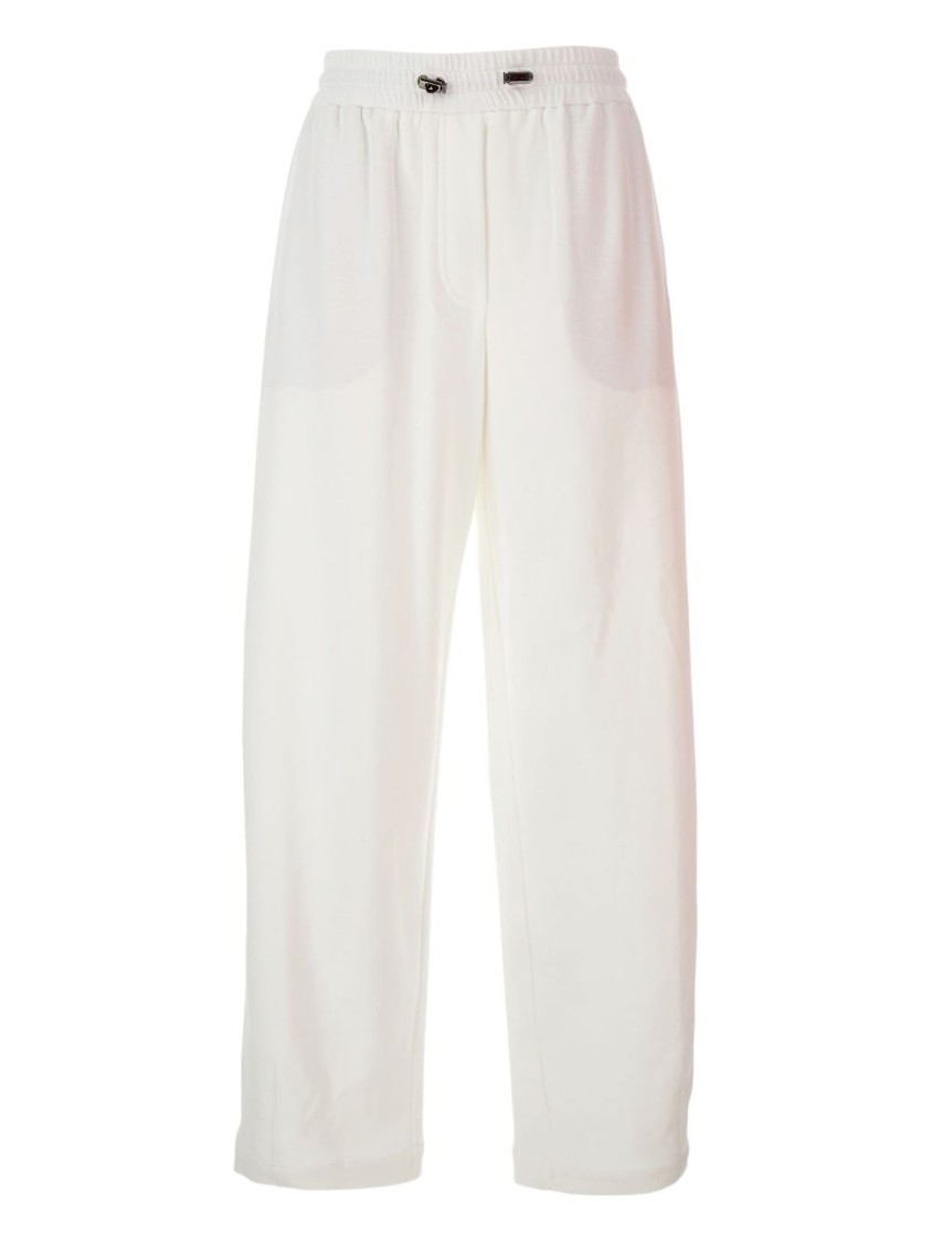 Brunello Cucinelli Relaxed Fit Wide Leg Beige Trousers In White