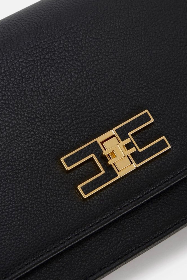 Elisabetta Franchi Borsa A Tracolla Nera Piccola Con Placca Logo