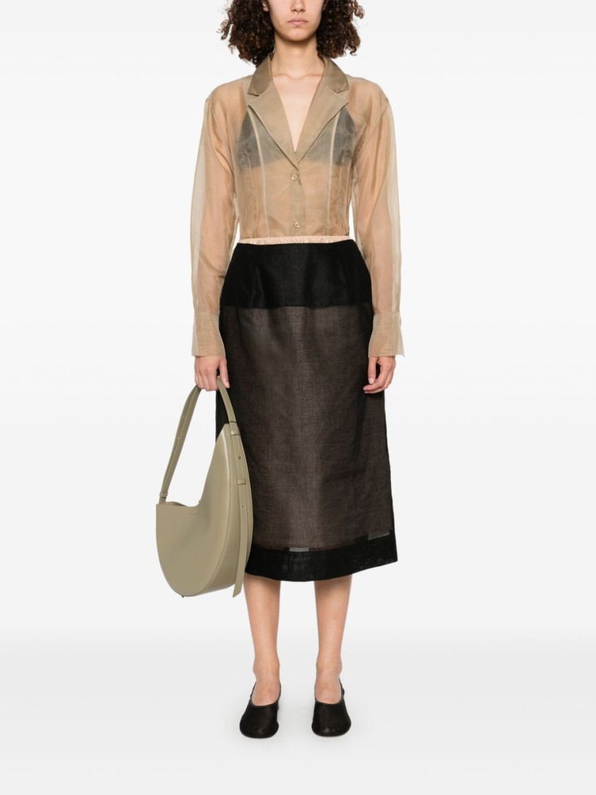 Shop Carven Black Cotton Midi Skirt With Silk Lining