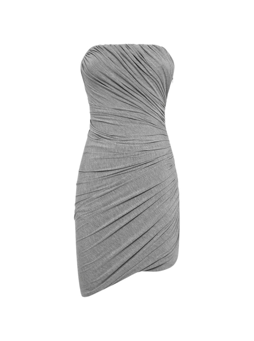 Shop Attico The Strapless Mini Dress With Ruched Design In Grey