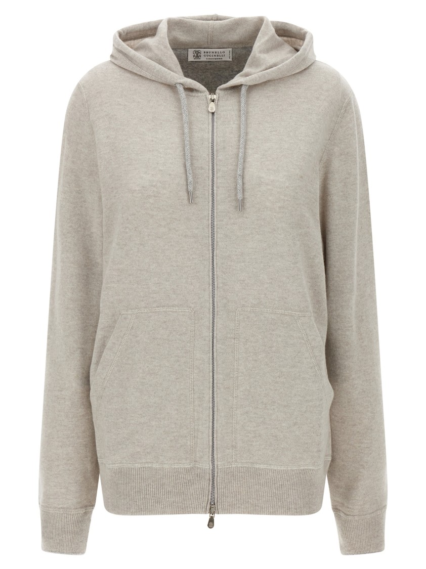 Brunello Cucinelli Cashmere Hoodie With Zip Closure In Multi