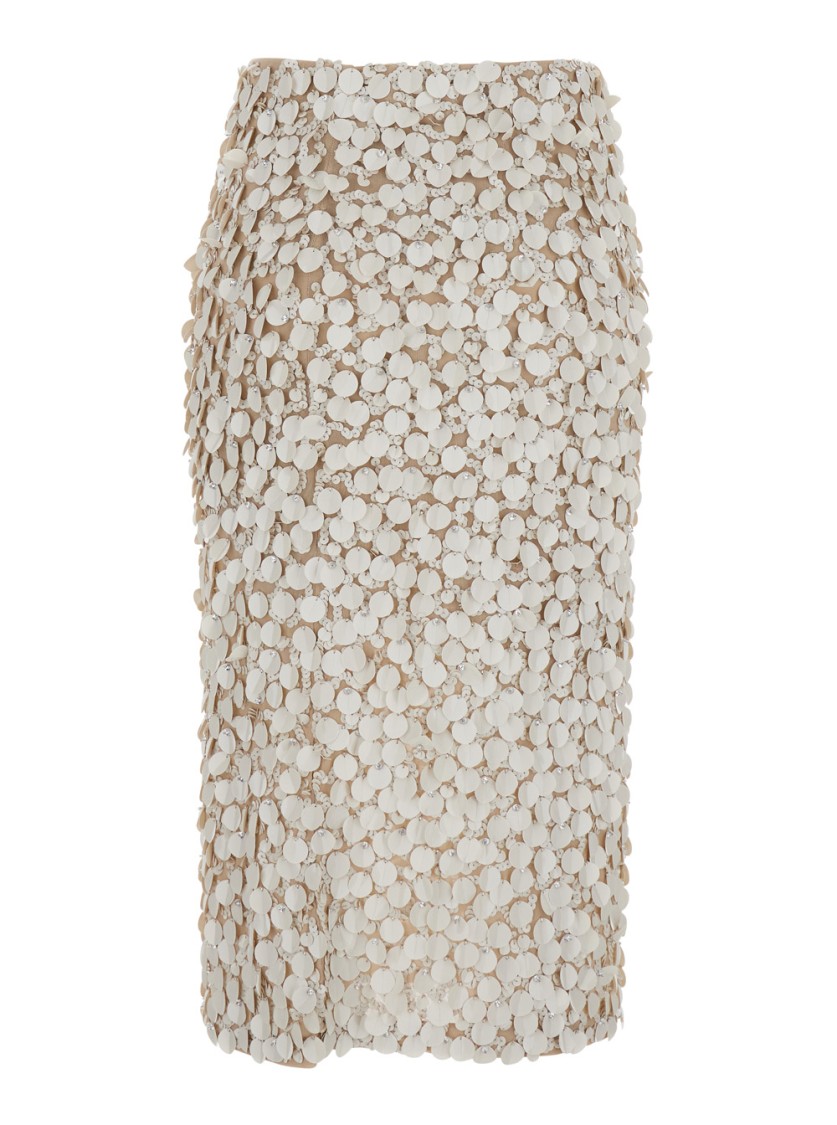 Shop P.a.r.o.s.h . Fitted Skirt With Textured Circular Embellishments In Neutrals