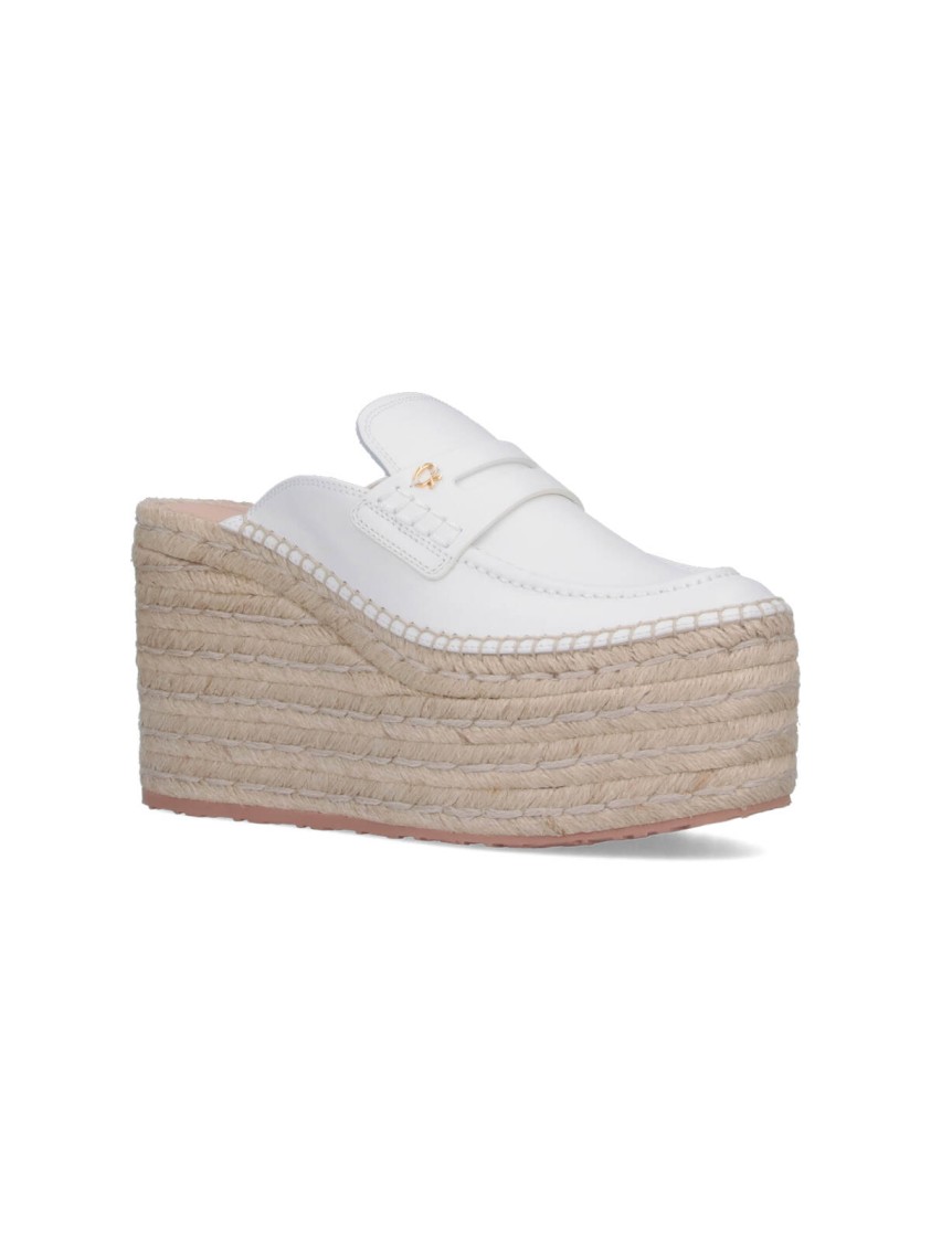 Gianvito Rossi Round Toe Platform Mules With Espadrille Sole