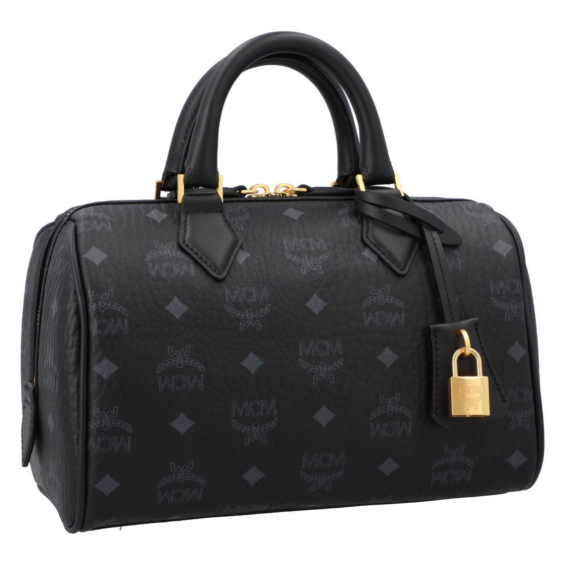 Mcm Ella Boston Bag In Visetos In Black