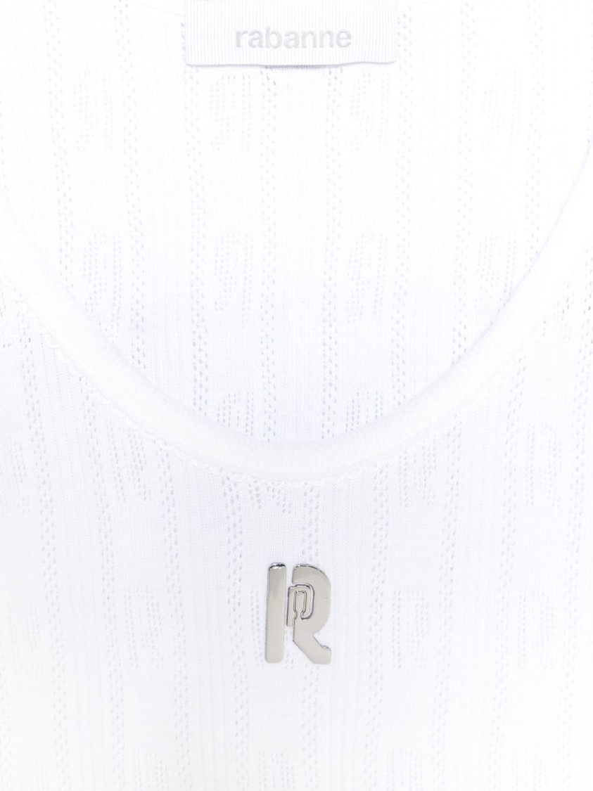 Shop Rabanne Sleeveless White Ribbed Top With Metallic Accent
