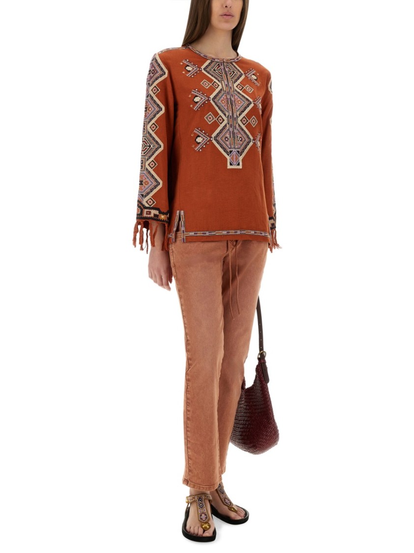 Isabel Marant Silk Blouse Embroidered Geometric Pattern