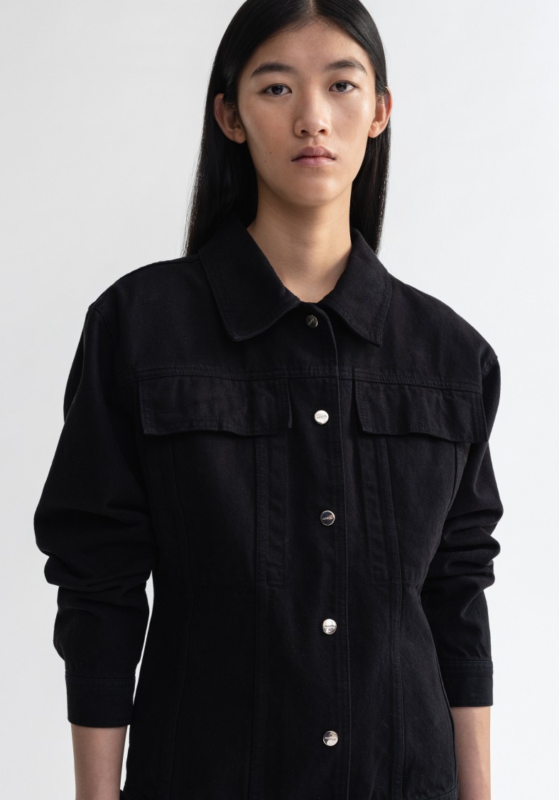 Shop Aeron Roisin - Waisted Denim Jacket In Black