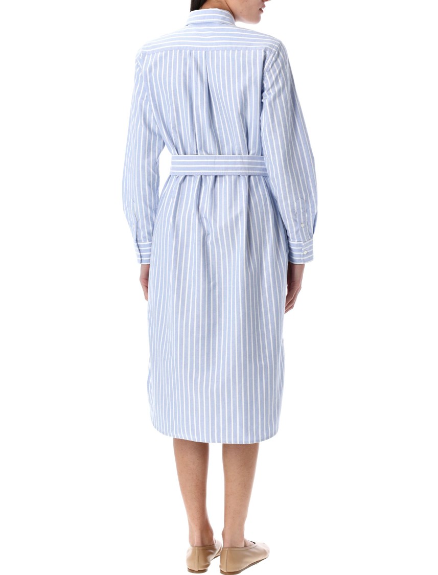 Polo Ralph Lauren Embroidered Poplin Shirt Dress With Belted Waist In Blue
