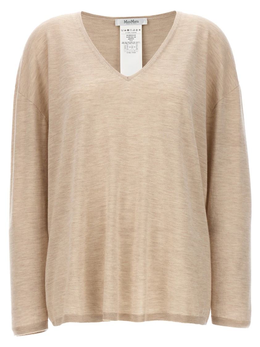 Max Mara 'arrow' V-neck Lightweight Knit Sweater In Brown