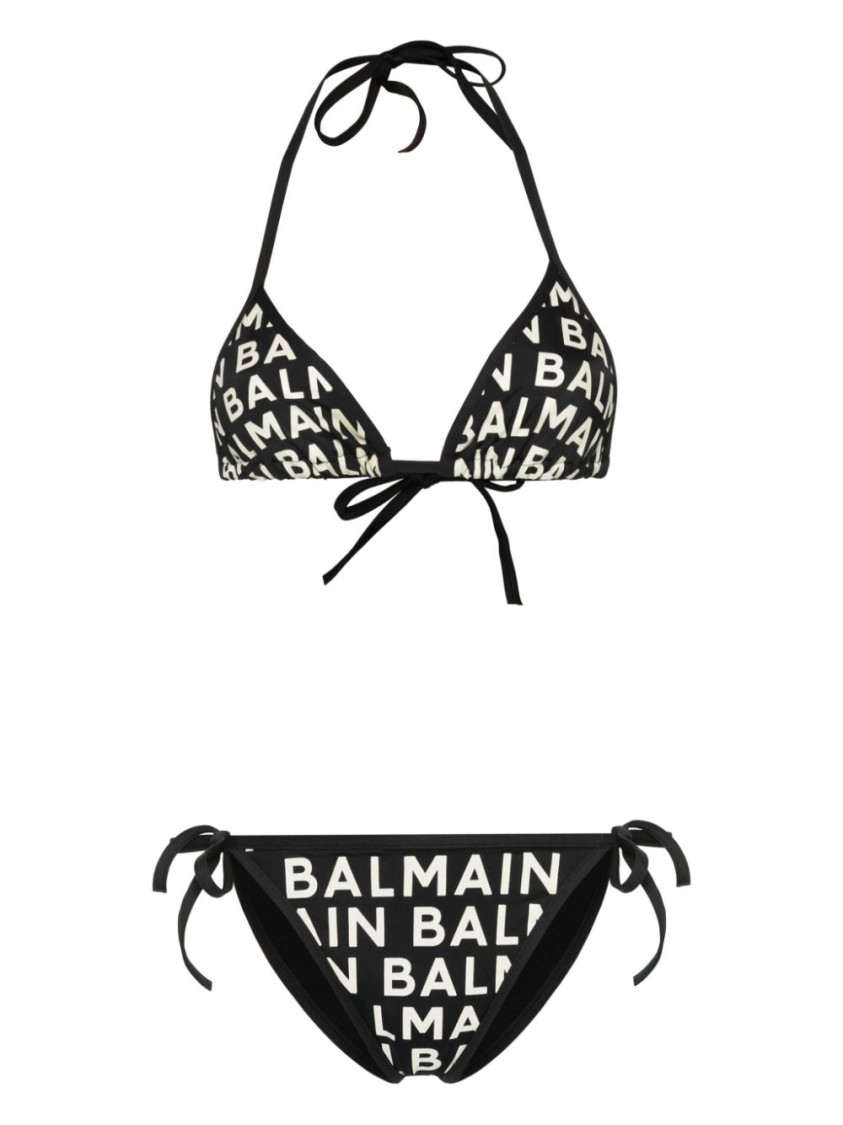 Balmain Multicolour Triangle Bikini With Adjustable Ties In Black