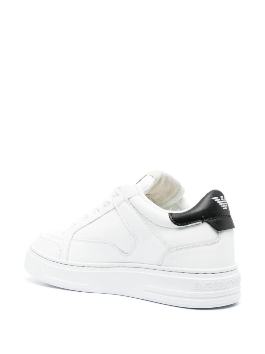 Emporio Armani Minimalist White Trainers With Contrasting Heel Tab In White