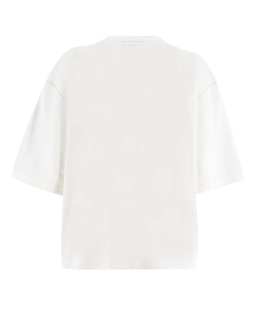 Fabiana Filippi White Cotton Jersey T-shirt With Diamond Thread Embroidery In White