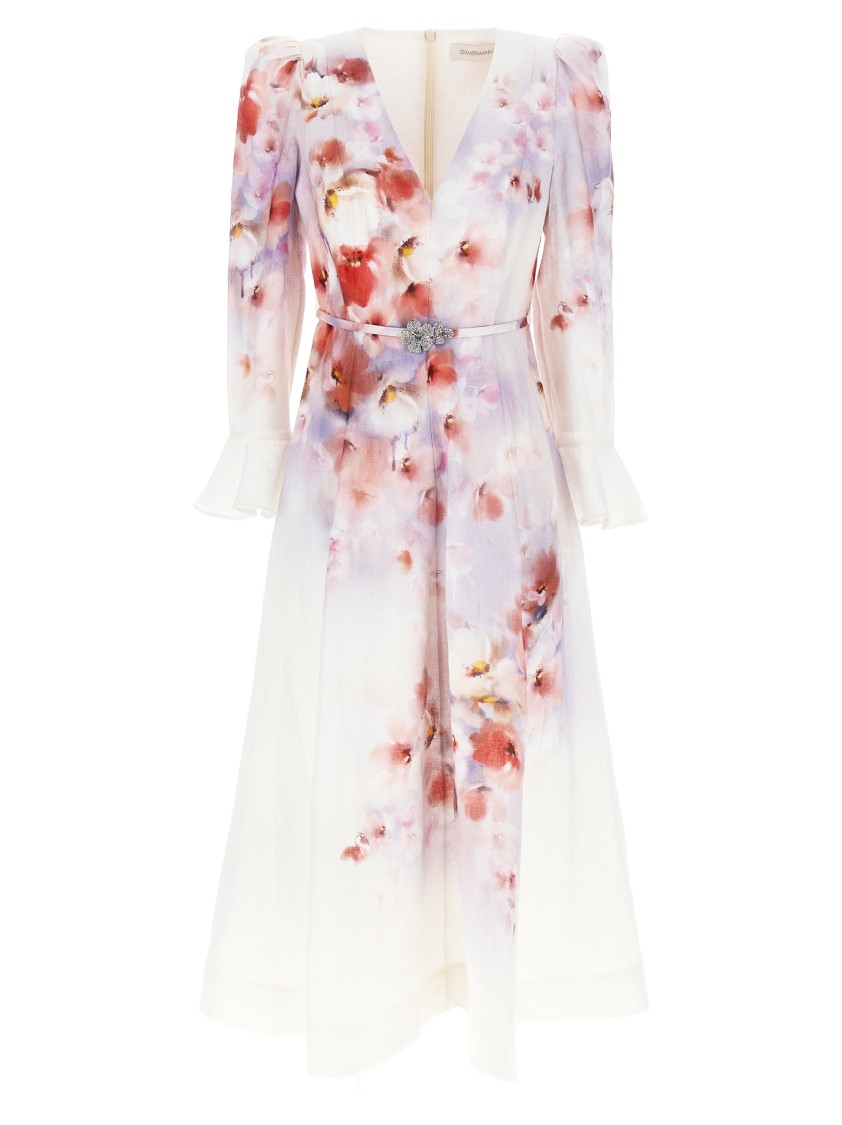 Zimmermann 'crush Frill Sleeved Midi' Dress In White