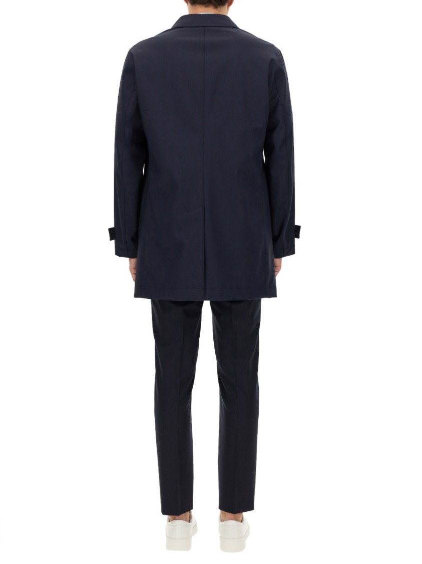 Hugo Boss Boss Classic Button-up Black Trench Coat With Extended Back Hem In Blue