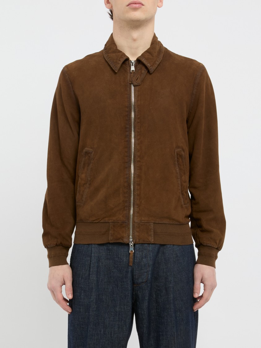 The Jack And Jackie Leathers Brown Leather Bomber Jacket With Zip Front