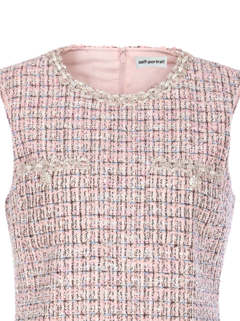 Self-portrait Textured Sleeveless Dress With Fitted Silhouette In Pink