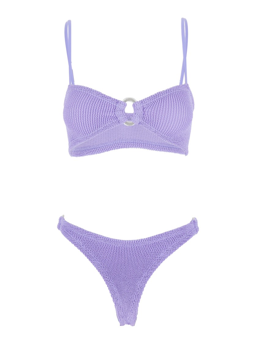 Hunza G Misty Violet Bikini With Fixed Spaghetti Straps And Cut-out With Ring In Tech Fabric Stretch Woman In Purple