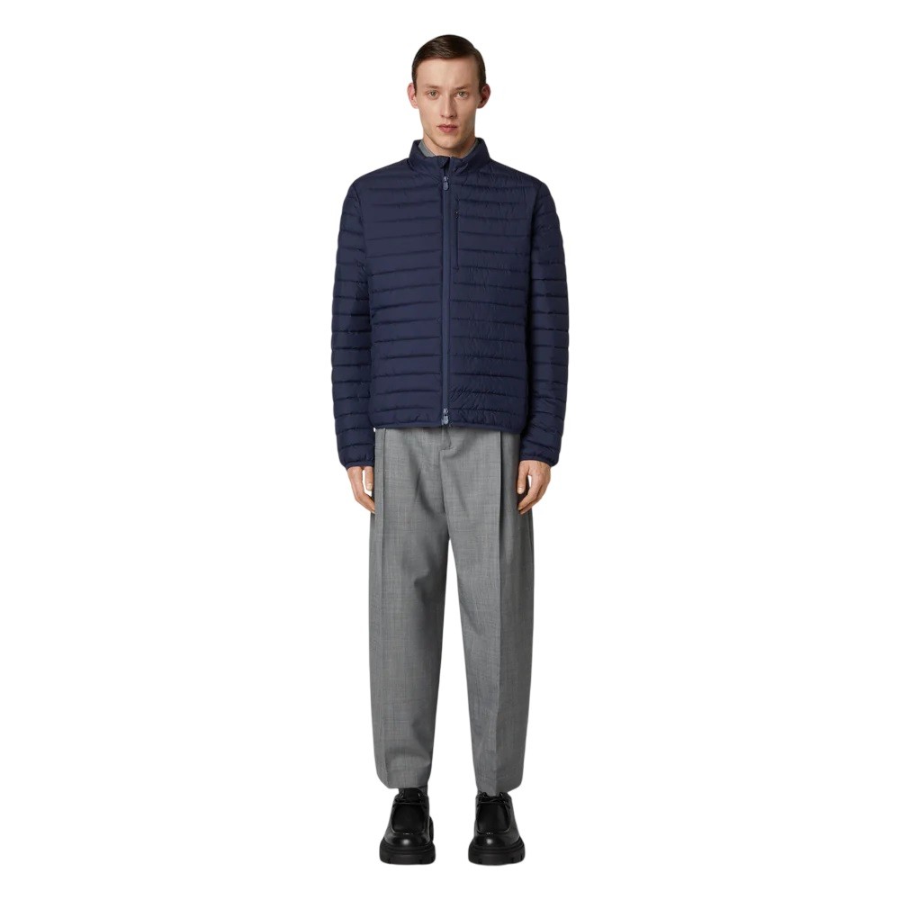 Save The Duck Functional Blue Jacket With Stand-up Collar And Double-slider Zip