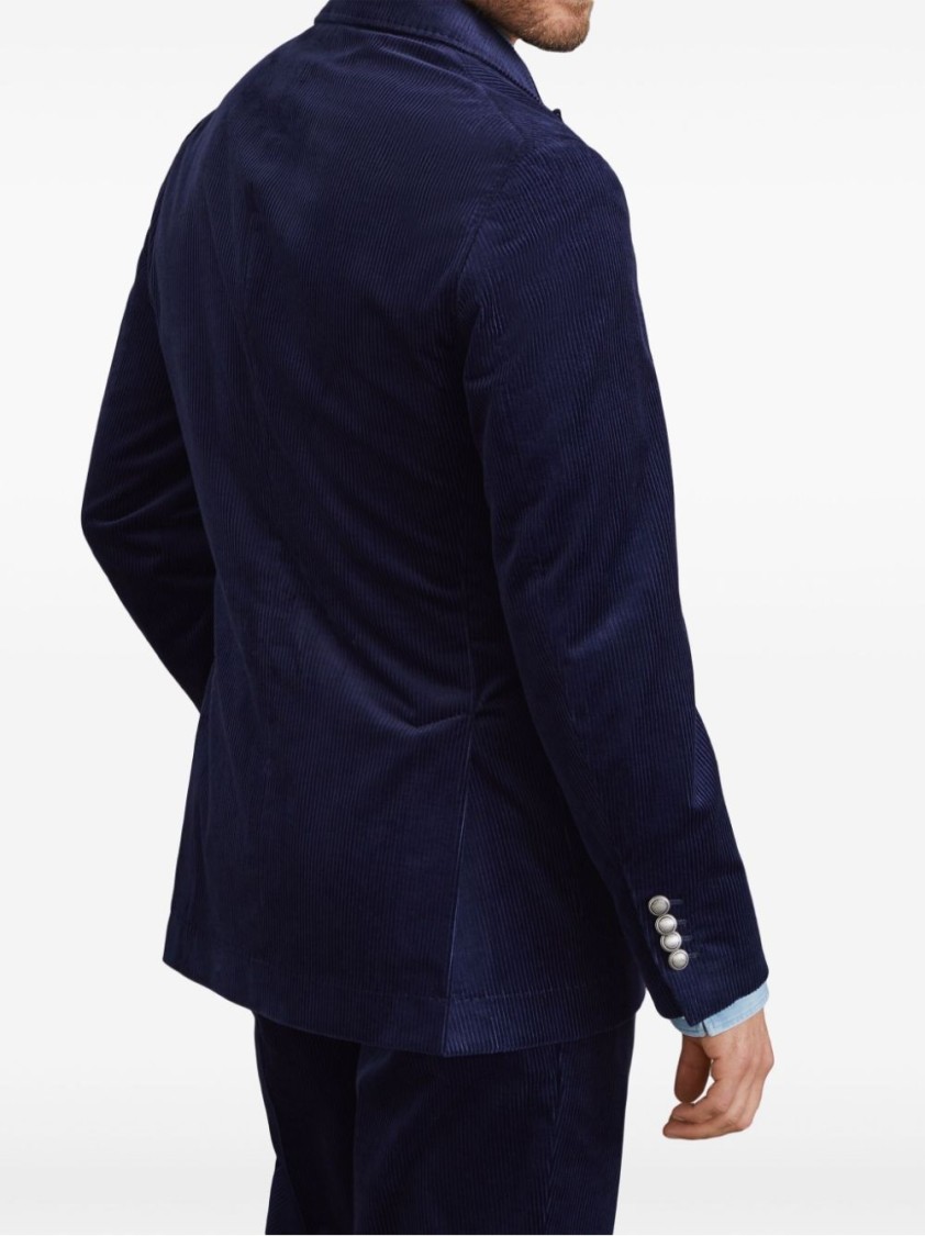 Brunello Cucinelli Corduroy Double-breasted Jacket Peak Lapels In Blue