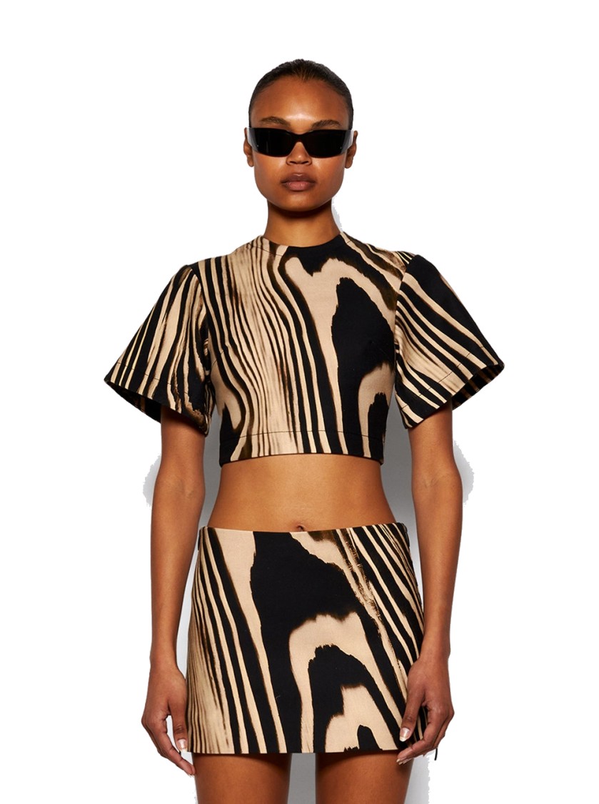 DAVID KOMA DAVID KOMA ZEBRA PRINT CROP TOP - BEIGE AND BLACK