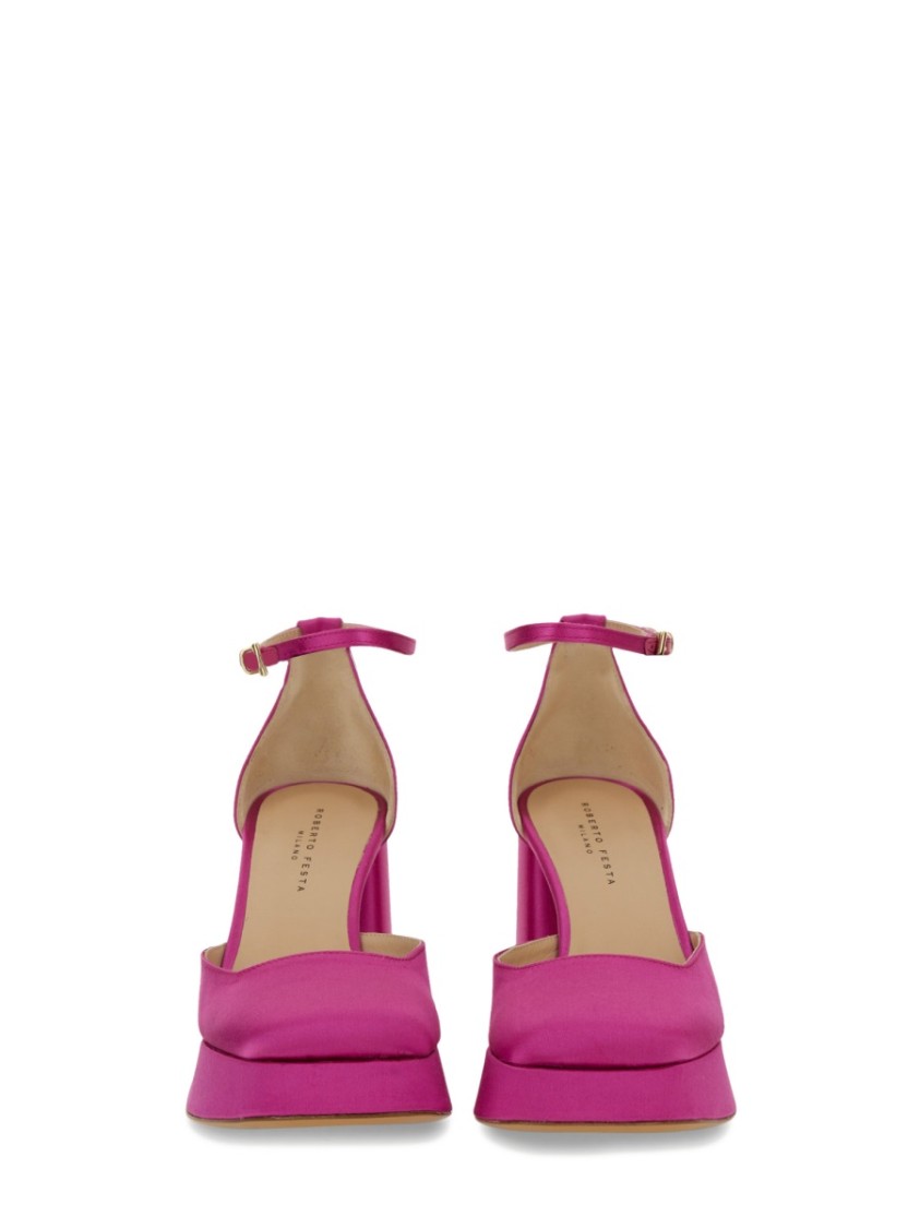 Shop Roberto Festa "nicla" Silk Heels With Ankle Strap And Block Heel In Pink