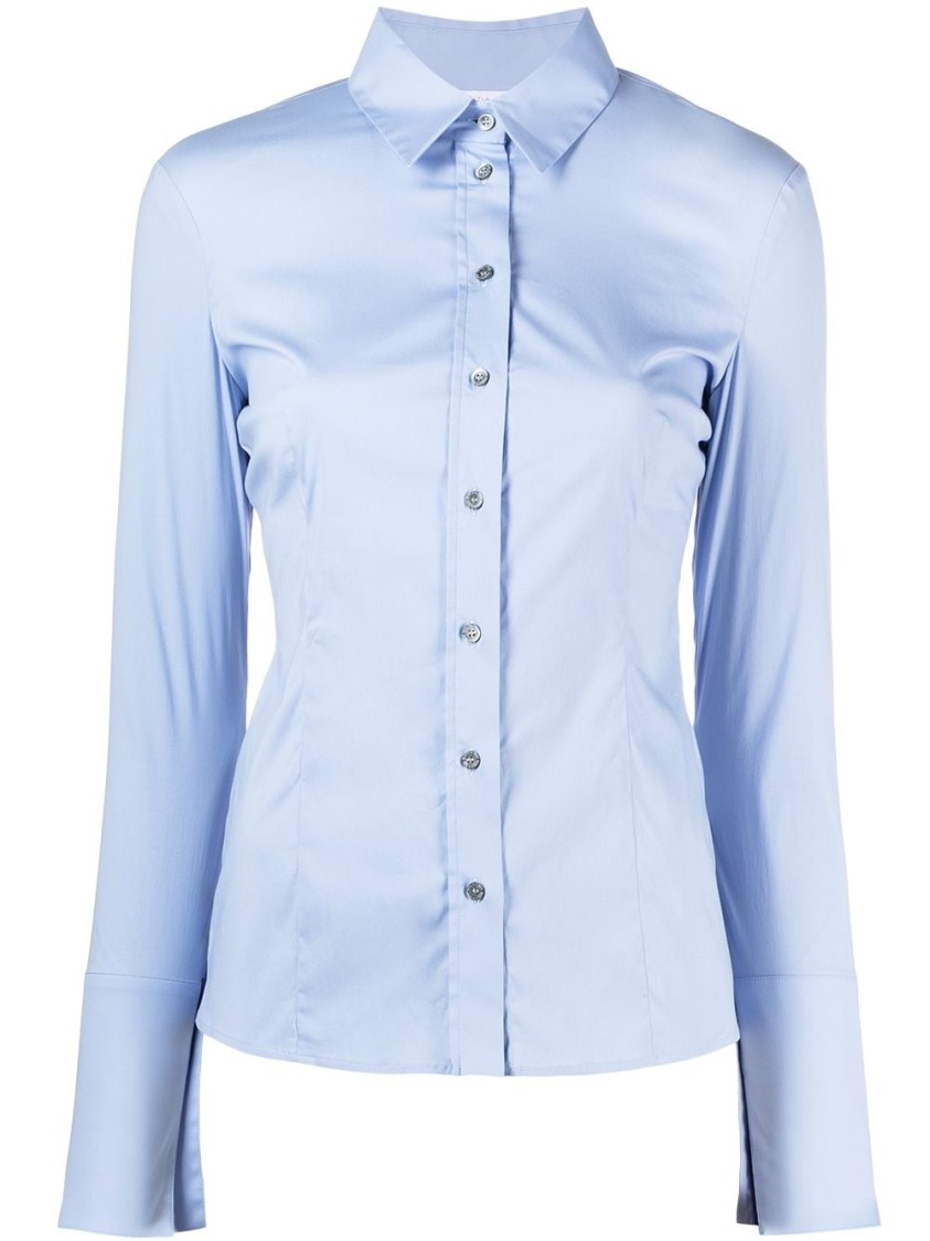 Patrizia Pepe Tailored Blue Shirt With Pointed Collar In Blue