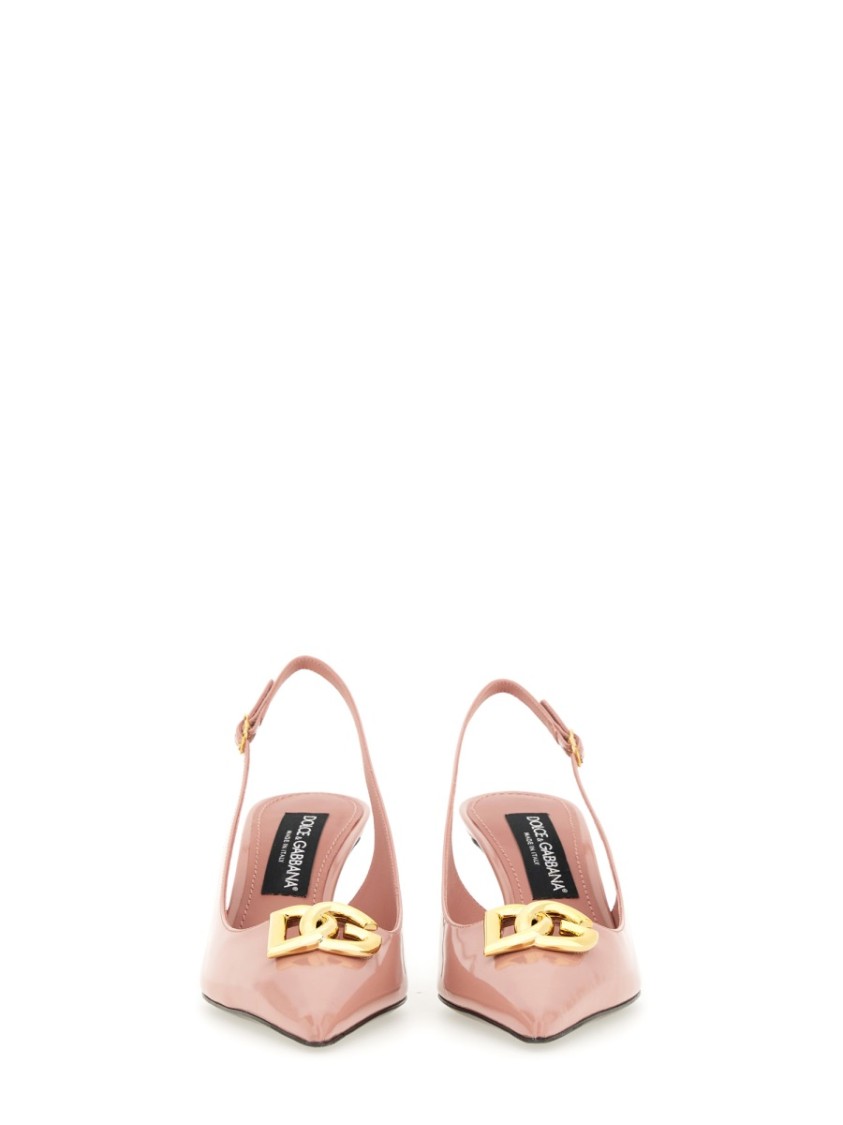 Shop Dolce & Gabbana Pointed Toe Leather Slingback In Pink