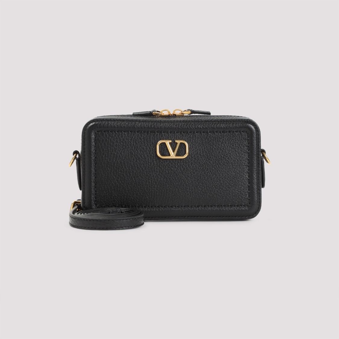 Valentino Garavani Compact Black Grained Leather Handbag