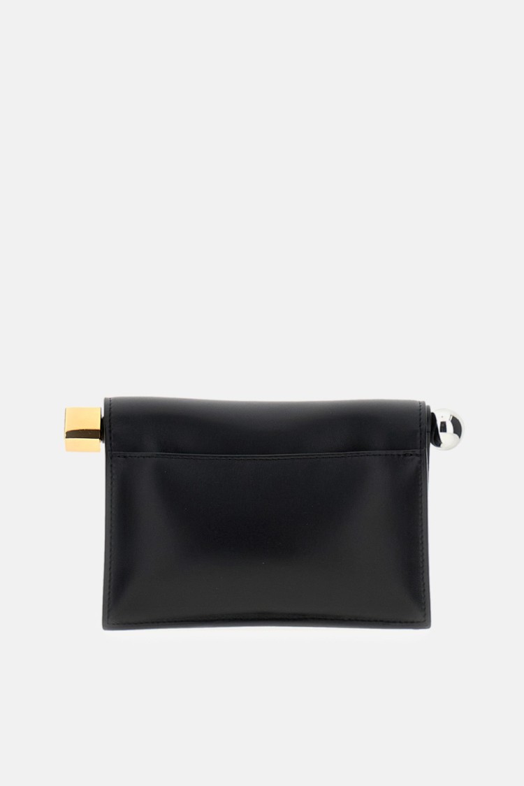 Jacquemus Calfskin Leather Clutch With Gold Accents And Removable Chain Strap In Black