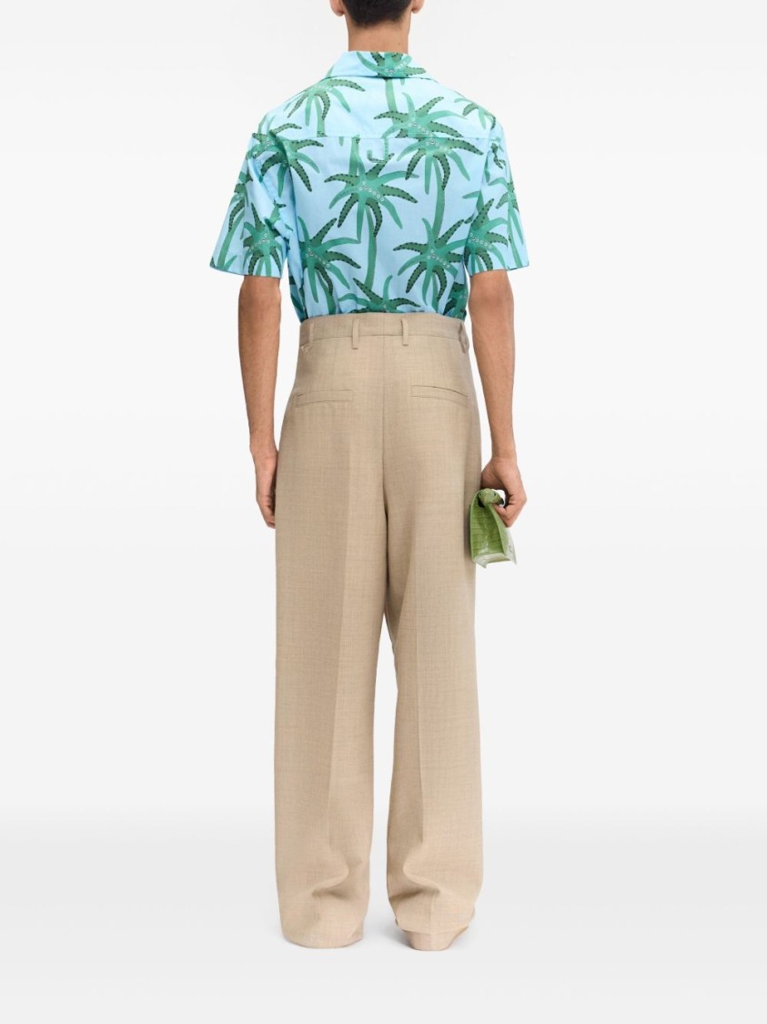 Shop Jacquemus Celeste Short-sleeved Shirt With Palm Print In Blue
