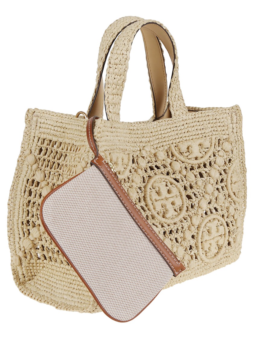 Tory Burch T Monogram Raffia Square Tote In Neutral