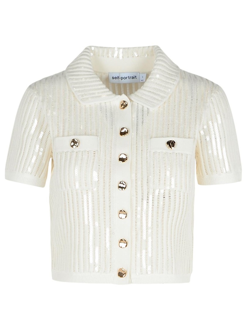 Shop Self-portrait Crochet' White Cotton Blend Top