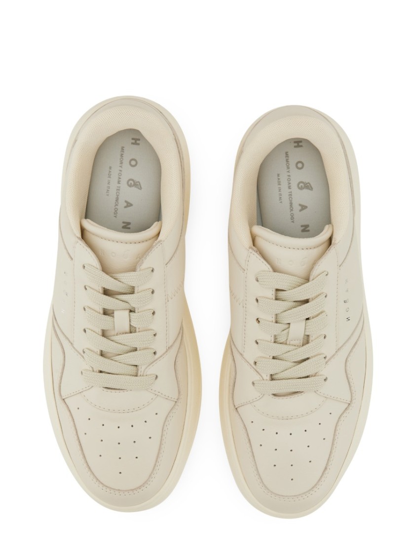 Hogan Calfskin Sneakers With Panel Design And Embossed Tongue In White