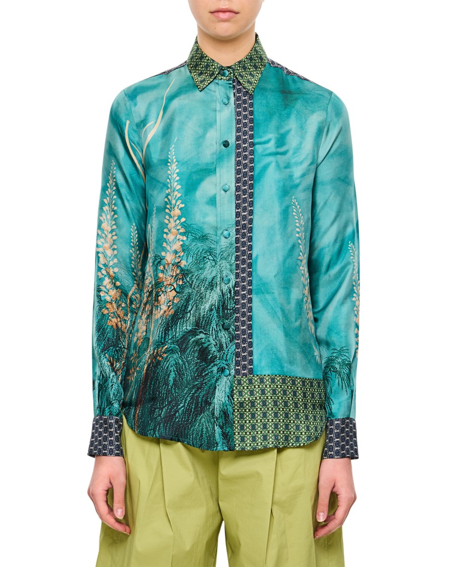 PIERRE-LOUIS MASCIA PIERRE-LOUIS MASCIA GREEN PRINTED SHIRT WITH POINTED COLLAR