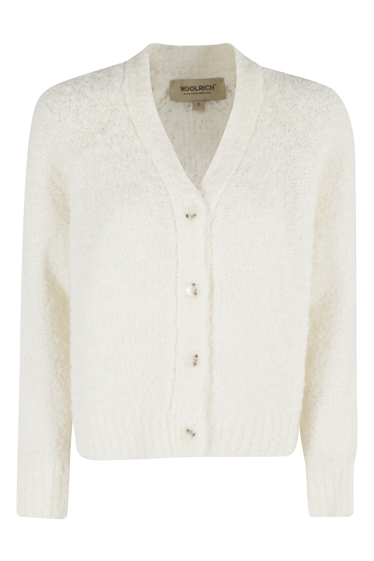 Woolrich Boucle Cardigan With V-neckline And Relaxed Fit In Neutral